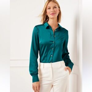 Talbots Soft Satin Charmeuse Button Front Shirt